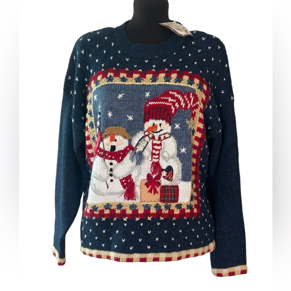 New! VTG Heirloom Collectibles Sweater L Christmas Holiday’s Snowman Patriotic